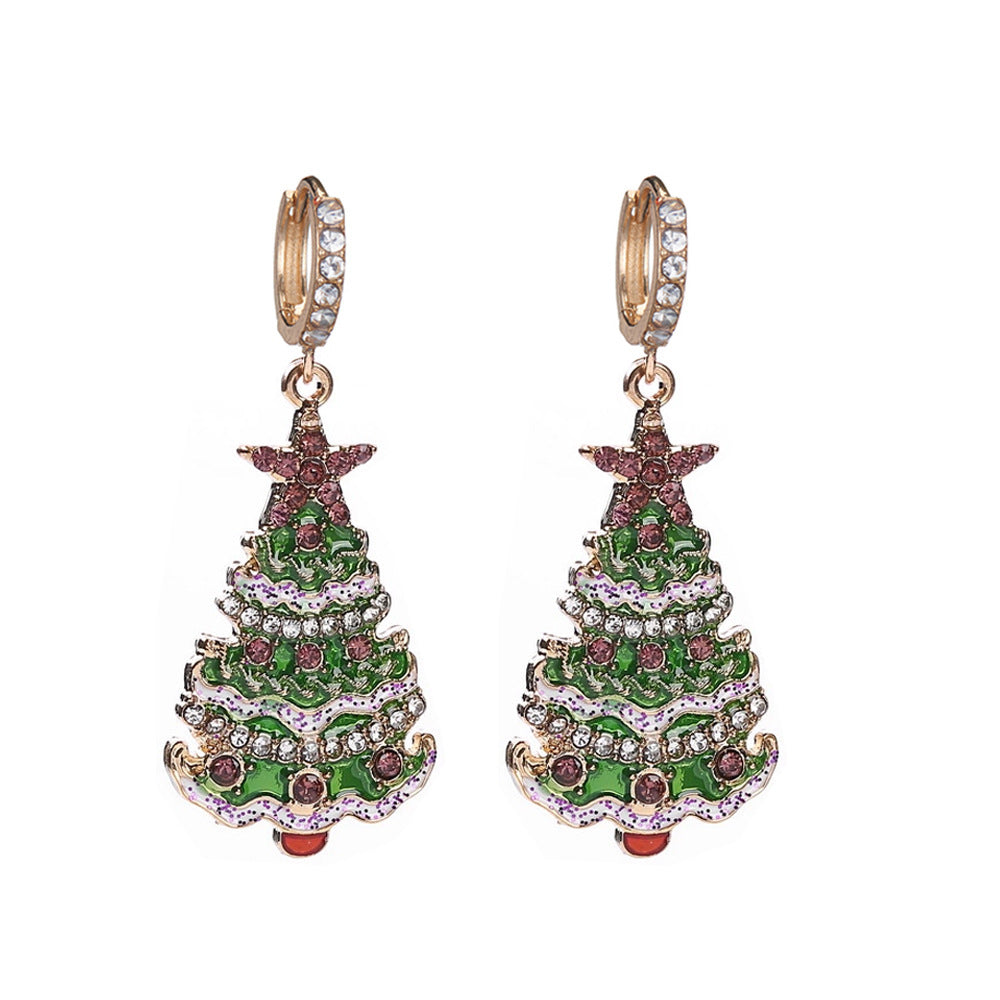 Wholesale Christmas Drip Oil Christmas Tree Elk Earrings